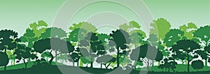 Forest trees silhouettes , nature landscape background vector illustration EPS10