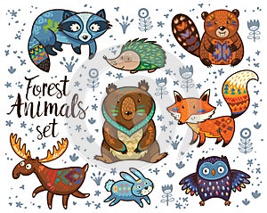 Forest tribal animals vector set