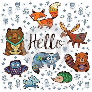 Forest tribal animals vector set