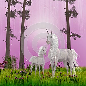 Forest Unicorn Dreams with Pine Forest Background