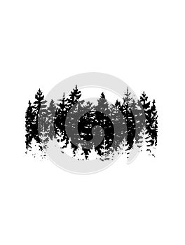 Christmas trees vector silhouette.Pine forest vector banner silhouette.