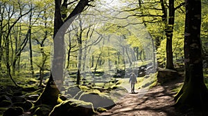 forest walking in spring