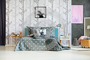 Forest wallpaper in bedroom