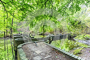 Remains of experimental hydraulic installations and flow models