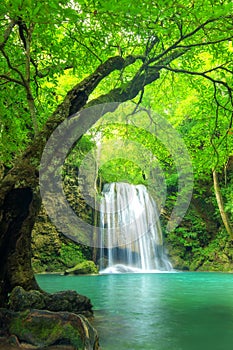 Forest waterfall at Erawan waterfall National, Kanchanaburi,Thailand