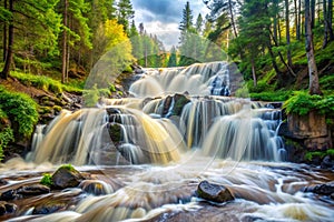 Forest Waterfall. Foamy waterfall in a forest
