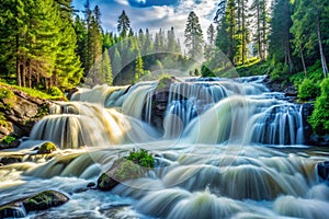 Forest Waterfall. Foamy waterfall in a forest
