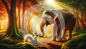 Forest Whispers: An Elephant\'s Gentle Bond with a Squirrel