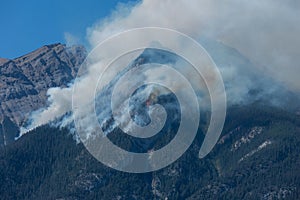 Forest wildfire and smoke on the side of a mountain