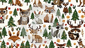 Forest Wildlife Seamless Pattern