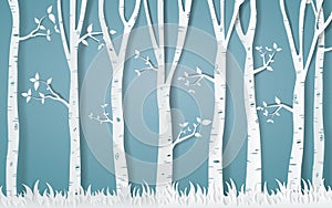Forest of winter season,Paper vector Illustration