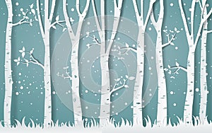 Forest of winter season,Paper vector Illustration