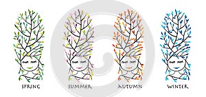 Forest woman, four season for your design