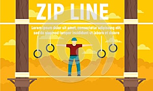 Forest zip line concept banner, flat style