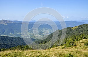 Forested hills of Carpathian mountains. beautiful summer landscape Transcarpathia, Ukraine