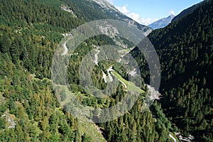 Forested mountains of hydroelectric power station of Zillertal valley in Austria