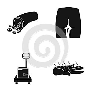Forester, buttock and other web icon in black style.scales, acupuncture