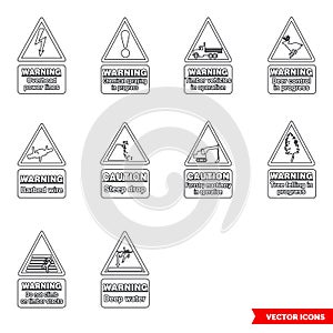 Forestry hazard signs icon set of outline types. Isolated vector sign symbols. Icon pack