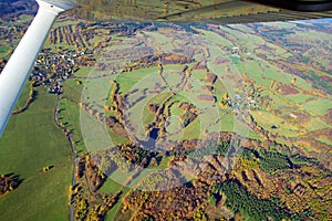 Forestry landscape and pond - aerial view