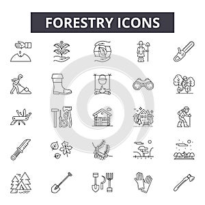 Forestry line icons for web and mobile design. Editable stroke signs. Forestry  outline concept illustrations