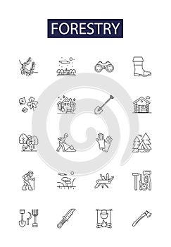 Forestry line vector icons and signs. forestry, timber, forestrymanage, lumbering, woodlands, silviculture