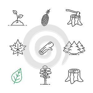 Forestry linear icons set