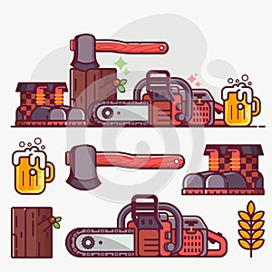 Forestry and Logging Line Art Icon Set