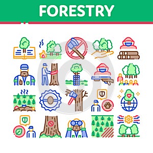 Forestry Lumberjack Collection Icons Set Vector