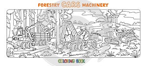 Forestry machinery cars with eyes coloring book