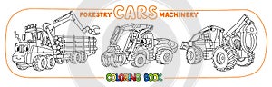 Forestry machinery funny cars coloring set