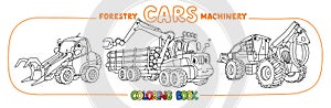 Forestry machinery funny cars coloring set