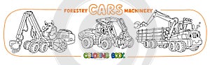 Forestry machinery funny cars coloring set