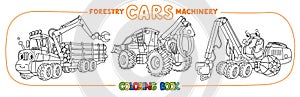 Forestry machinery funny cars coloring set