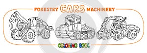 Forestry machinery. Skidder cars coloring book set