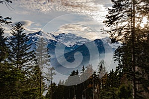 Forests and mountains between clouds photo