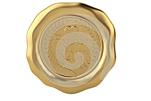 Forever love gold wax seal. 3D illustration.