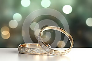 Forever United A Pair of Gold Wedding Rings with Bokeh Background. created with Generative AI