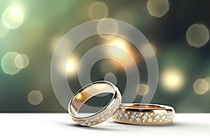 Forever United A Pair of Gold Wedding Rings with Bokeh Background. created with Generative AI