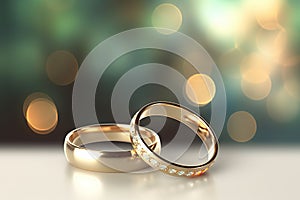 Forever United A Pair of Gold Wedding Rings with Bokeh Background. created with Generative AI