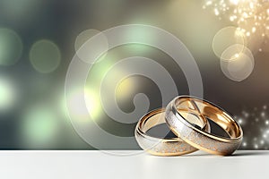 Forever United A Pair of Gold Wedding Rings with Bokeh Background. created with Generative AI