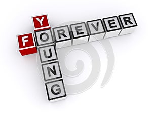 Forever young word block on white