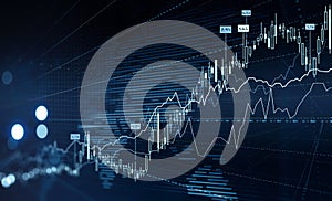 Forex financial rising graph and chart with numbers and candlesticks