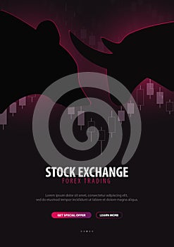 Forex. Stock exchange trading banner. The bulls and bears struggle. Vector illustration. photo