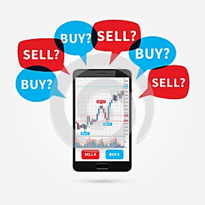 Forex trade candlestick graph on smartphone screen