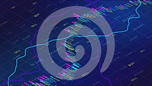 Forex trading chart online with stocks market and strategy for financial analysis.