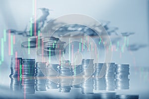 Forex trading graph candlestick chart suitable for financial investment concept. Coins Background