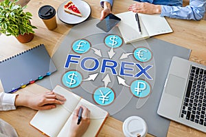Forex trading investment currency exchange business finance concept chart on office desktop.