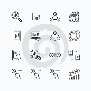 Forex vector flat icons set of business finance online trading
