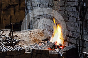 Forge with blacksmith's tools
