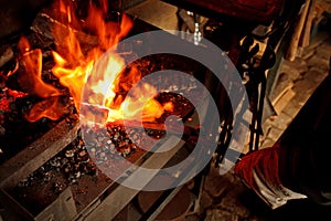 Forge fire Forge fire used for creating iron tools.